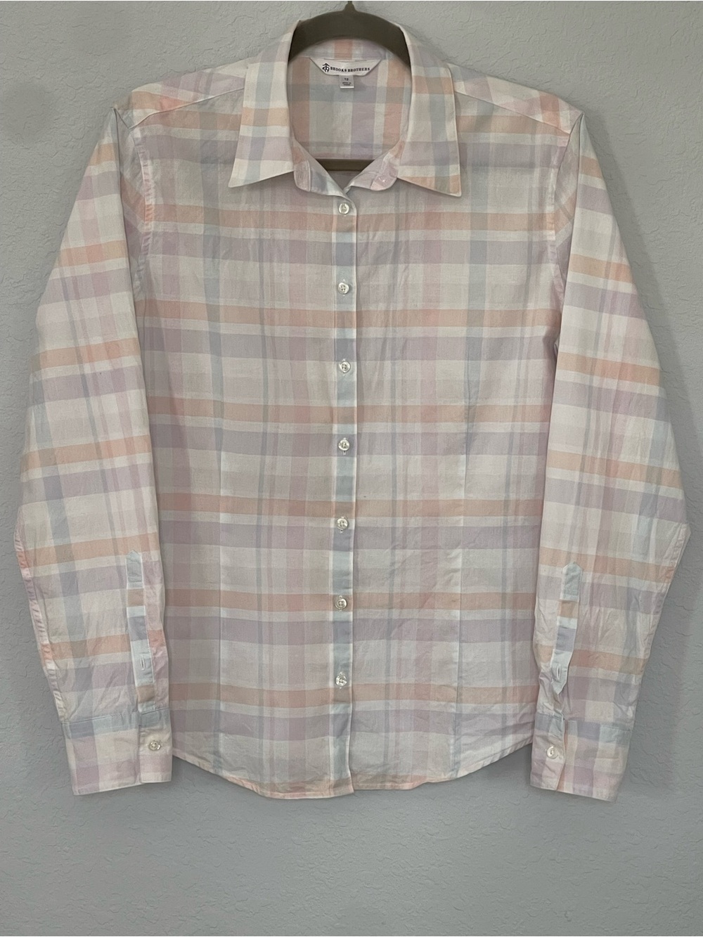 Brooks Brothers Women's 100% Cotton Pastel Plaid Button Front Shirt‎ Size 12